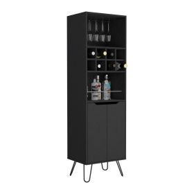 Zamna H Bar Double Door Cabinet, Eight Built-in Wine Rack, Four Legs, Four Shelves