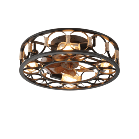 Cage Ceiling Fan With Light Remote Control, Low-profile Built-in Farmhouse Modern Ceiling Fan, 6 Speed Reversible Blades, Including 5 LED Bulbs U (Color: black)