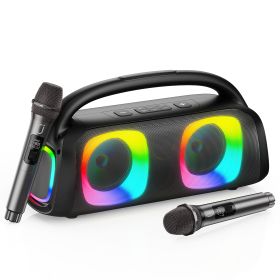 JYX D19 Bluetooth Speaker & 60W Powerful Sound Party Speaker With RGB Light & Portable Speaker With 2 Wireless Microphone (Color: black)