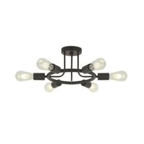 6 Lamps Modern Sputnik Lamp Semi Recessed Chandelier Black (Color: black)