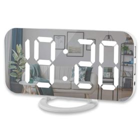 Digital LED Alarm Clock Mirror 2 USB Charger Ports Night Light LED Table Clock Snooze Function Adjustable Brightness Desk Clocks (Color: White-White, Ships From: China)
