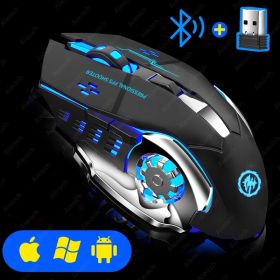 Rechargeable Wireless Mouse Gaming Computer Silent Bluetooth Mouse USB Mechanical E-Sports Backlight PC Gamer Mouse For Computer (Color: black, Ships From: China)