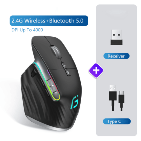 VT Bluetooth+2.4G Wireless Mouse Rechargeable Silent Ergonomic Computer DPI Up 4000 For Tablet Macbook Laptop Gaming Office (Color: Dual Mode 40000DPI, Ships From: China)