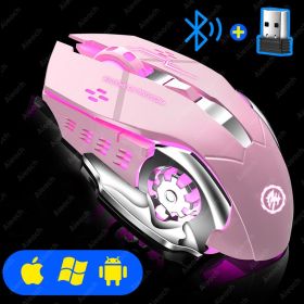 Rechargeable Wireless Mouse Gaming Computer Silent Bluetooth Mouse USB Mechanical E-Sports Backlight PC Gamer Mouse For Computer (Color: pink, Ships From: China)