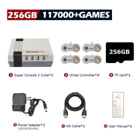 Super Console X Cube Retro Game Console Support 117000 Video Games 70 Emulators for PSP/PS1/DC/N64/MAME with Gamepads (Bundle: US PLUG, Color: 256G wired-4)