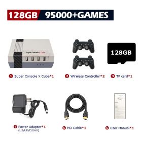 Super Console X Cube Retro Game Console Support 117000 Video Games 70 Emulators for PSP/PS1/DC/N64/MAME with Gamepads (Bundle: US PLUG, Color: 128G wireless-2)