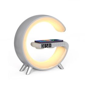 Intelligent atmosphere lamp Bluetooth speaker wireless charger bedside atmosphere lamp sunrise wake-up lamp polar lamp alarm clock (Specifications: Light grey)