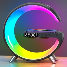 Intelligent atmosphere lamp Bluetooth speaker wireless charger bedside atmosphere lamp sunrise wake-up lamp polar lamp alarm clock (Specifications: black)