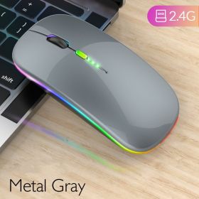 New Bluetooth Wireless Mouse with USB Rechargeable RGB Mouse for Computer Laptop PC Macbook Gaming Mouse Gamer 2.4GHz Portable M (Color: GRAY)