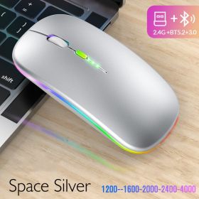 New Bluetooth Wireless Mouse with USB Rechargeable RGB Mouse for Computer Laptop PC Macbook Gaming Mouse Gamer 2.4GHz Portable M (Color: SILVER)