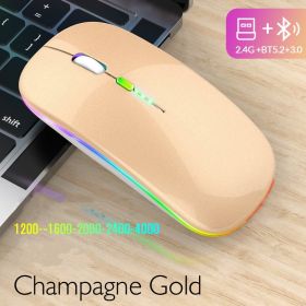 New Bluetooth Wireless Mouse with USB Rechargeable RGB Mouse for Computer Laptop PC Macbook Gaming Mouse Gamer 2.4GHz Portable M (Color: Gold)