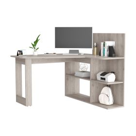 Kairi Writing Computer Desk, Five Open Shelves (Color: Light Gray)