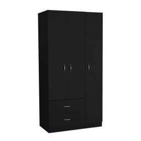 Bosko Three Doors Armoire, Two Drawers, Metal Rod (Color: black)
