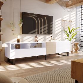Modern TV Stand for 80'' TV with Double Storage Space, Media Console Table, Entertainment Center with Drop Down Door for Living Room, Bedroom (Color: as pic)