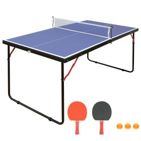 Table Tennis Table Foldable & Portable Ping Pong Table Set with Net and 2 Ping Pong Paddles for Indoor Outdoor Game (Color: as pic)