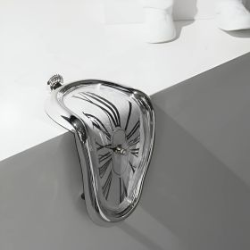 DALI Table Clock Melting Clock Wall Clock Table Decoration Holiday Christmas gifts (Color: SILVER)