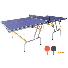 8ft Mid-Size Table Tennis Table Foldable & Portable Ping Pong Table Set for Indoor & Outdoor Games with Net, 2 Table Tennis Paddles and 3 Balls (Color: as pic)
