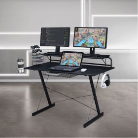 Techni Sport TS-200 Carbon Computer Gaming Desk with Shelving, Black (Color: as pic)