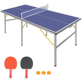 6ft Mid-Size Table Tennis Table Foldable & Portable Ping Pong Table Set for Indoor & Outdoor Games with Net, 2 Table Tennis Paddles and 3 Balls (Color: as pic)