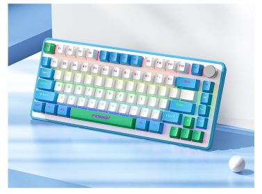 K82 Wired Gaming Tri-Mode Mechanical Keyboard High-value knob keyboard (Color: greenish blue)