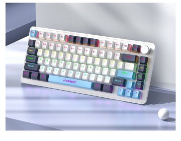 K82 Wired Gaming Tri-Mode Mechanical Keyboard High-value knob keyboard (Color: Dark white-blue)