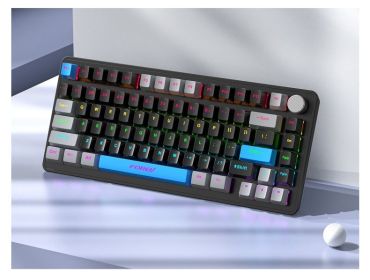 K82 Wired Gaming Tri-Mode Mechanical Keyboard High-value knob keyboard (Color: black blue)