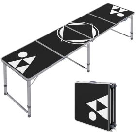 Outsunny 8ft Portable Beer Pong Table with Adjustable Legs, Folding Camping Table, Aluminum Picnic Table, for Party, Travel, BBQ, Beach (Color: as pic)