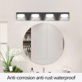LED Modern Black 4 Light Vanity Light Fixture Mirror Bathroom Wall Light Unavailable Platforms- Temu (Color: black)