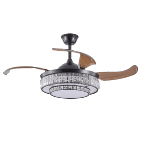 Modern LED Retractable Ceiling Fan With Light And Remote Control Unavailable Platform- Temu (Color: black)
